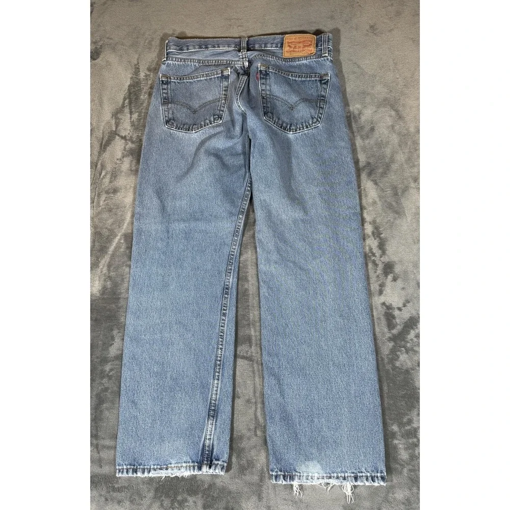Levi's 505 Jeans Mens 33x27 Light Wash Blue Straight Leg Regular Fit Frayed Hem